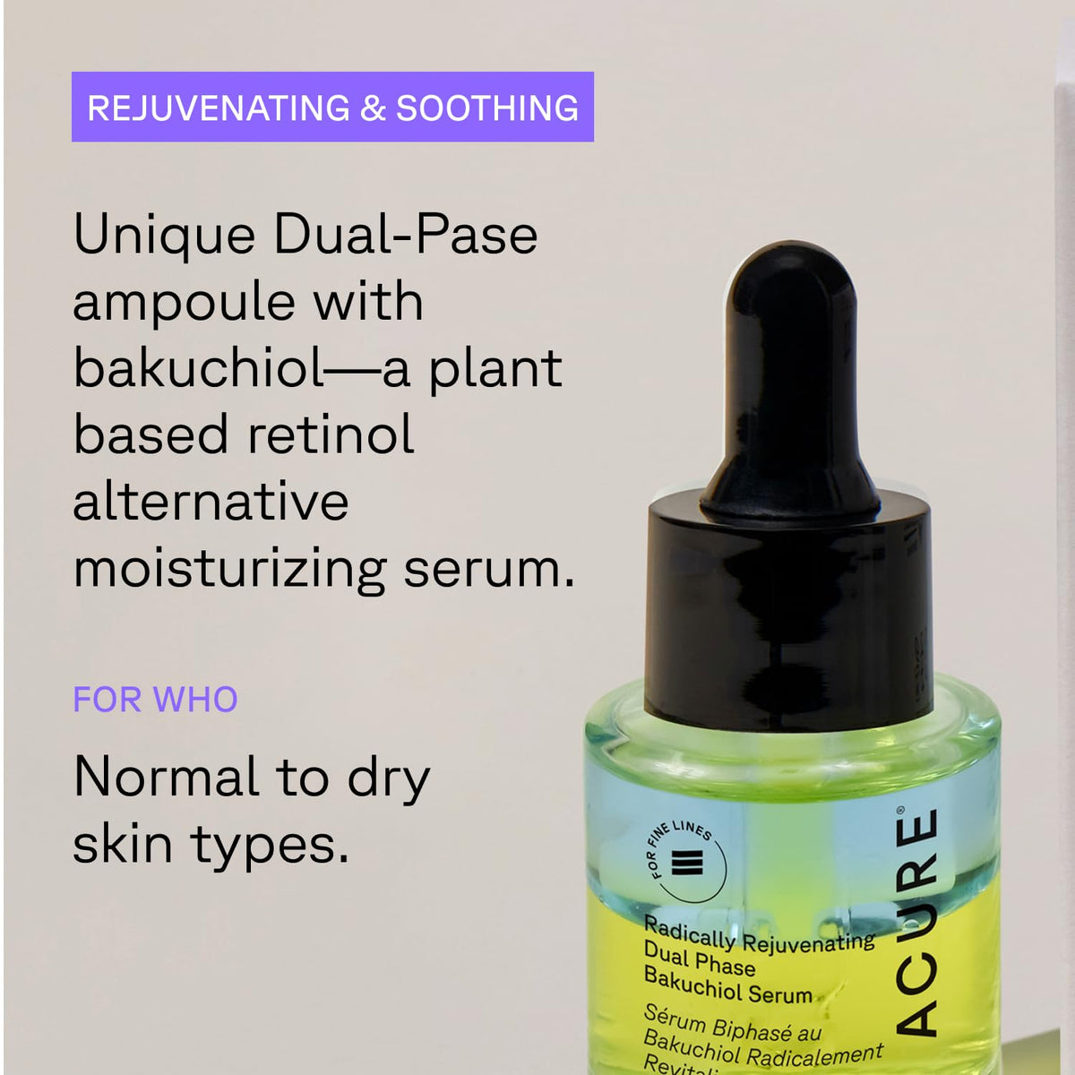 Hand applying Acure dual-phase bakuchiol serum demonstrating quick absorption and hydration