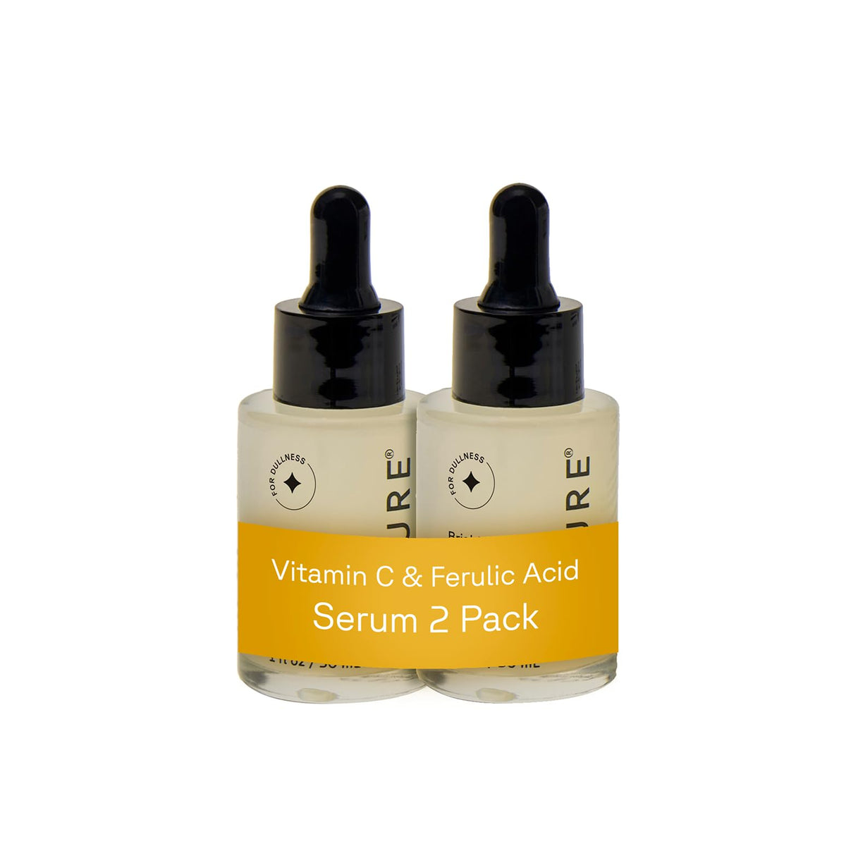 Acure bottle front label showing product name and vegan logo for clear identity
