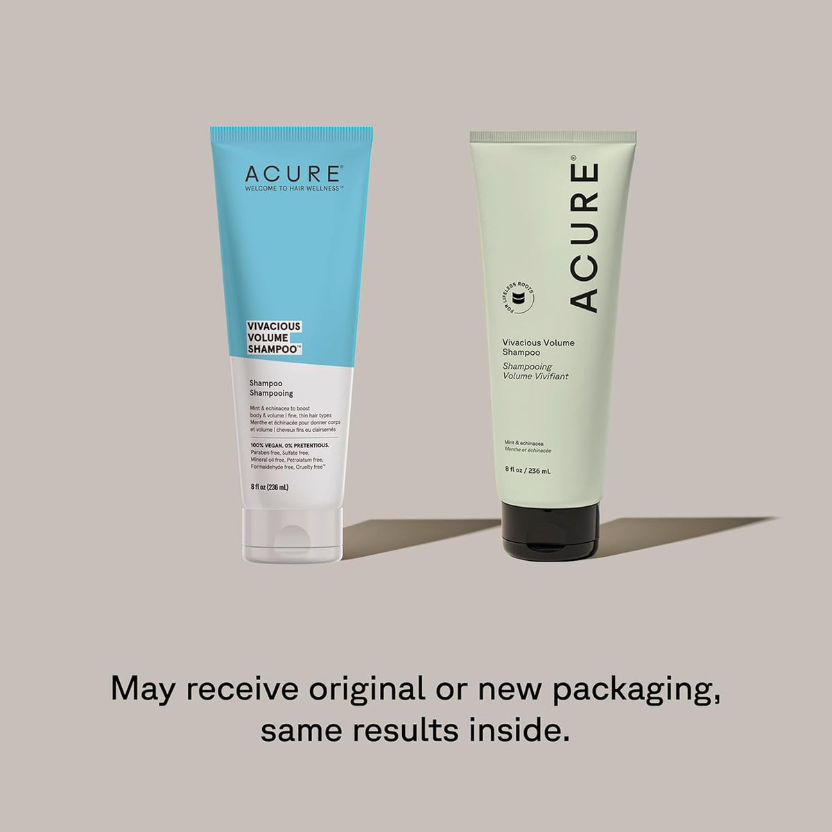 Acure label close-up highlighting peppermint and echinacea benefits