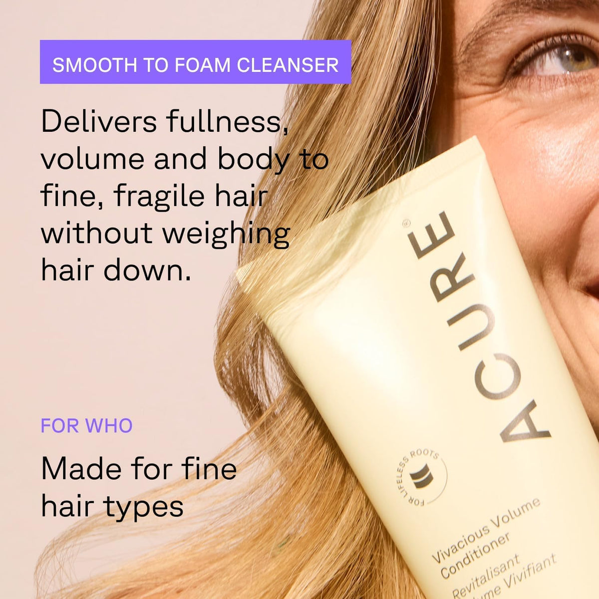 Acure set staged in bathroom conveying clean, weightless volume