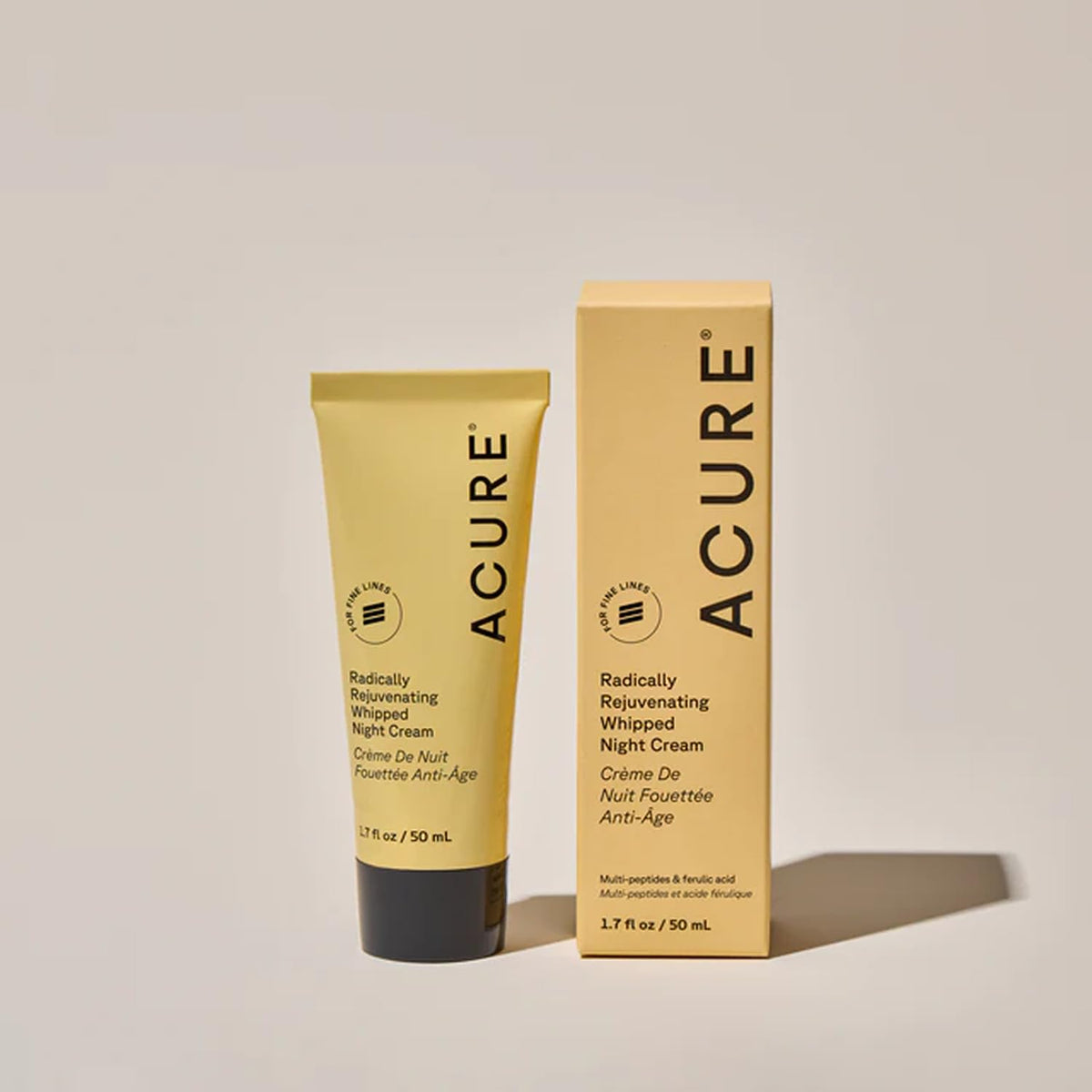 Acure cream being applied to cheek demonstrating overnight hydration and smoother appearance