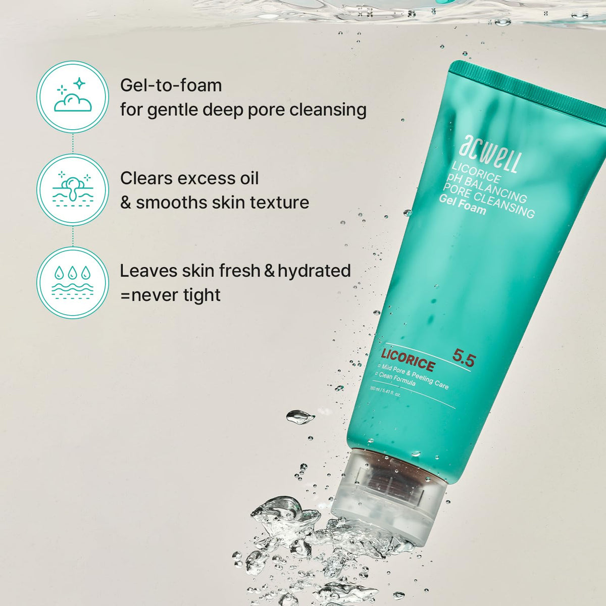 ACWELL gel texture on fingertip showing lightweight spreadable formula