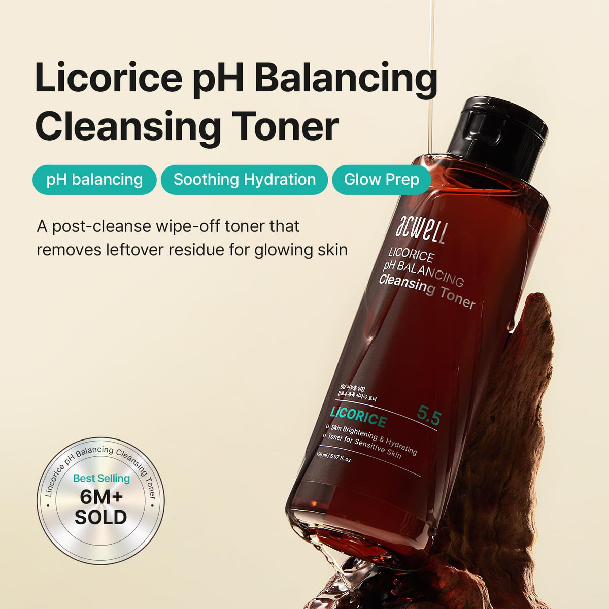 ACWELL label close-up highlighting licorice and pH 5.5 benefits