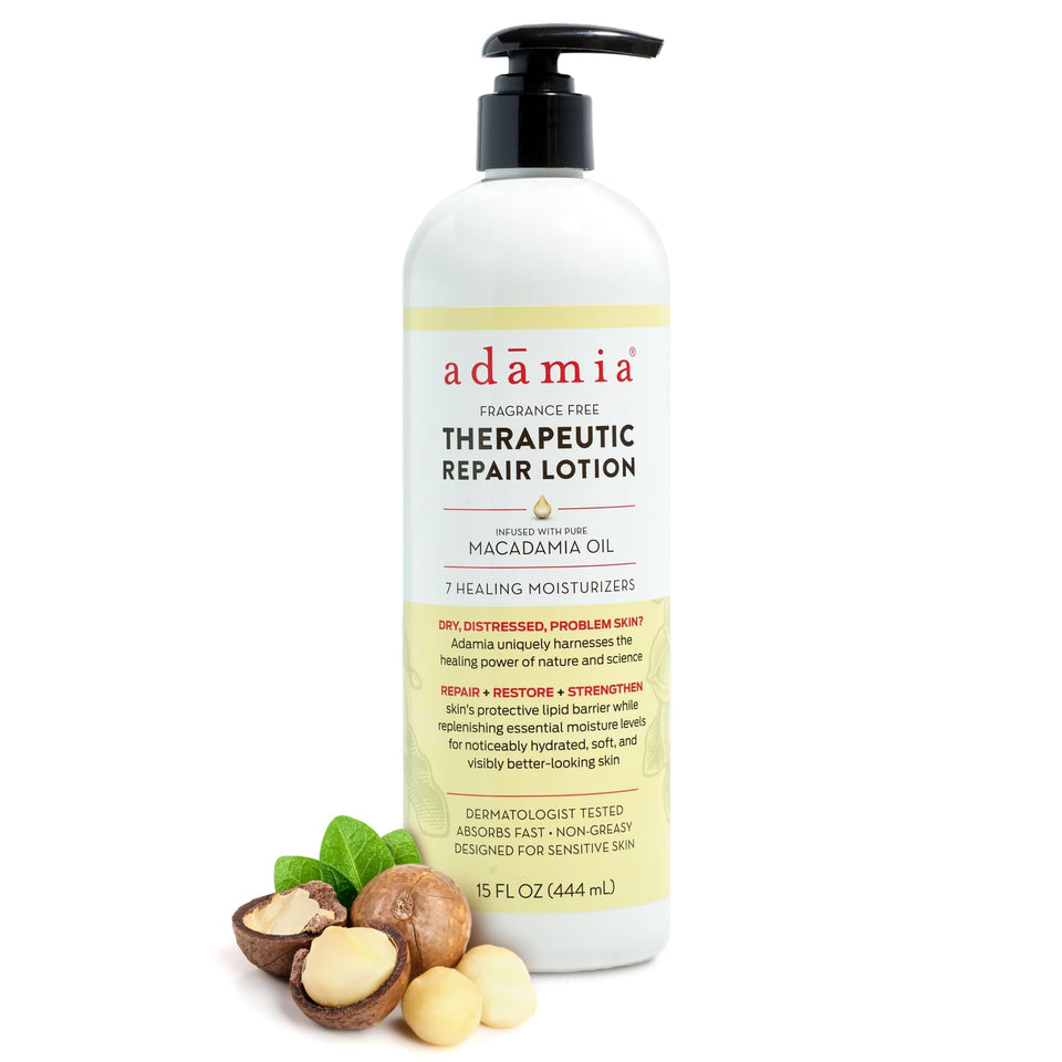Adamia front pump bottle showing product and size for visible hydration