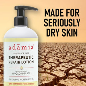Adamia pump dispensing lotion illustrating easy, mess-free application