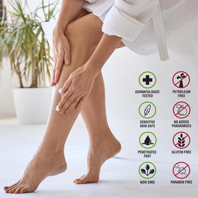 Adamia lotion texture spread on skin demonstrating fast absorption