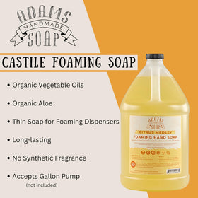 Adams Handmade Soap foaming dispenser producing foam demonstrating quick-lather benefit
