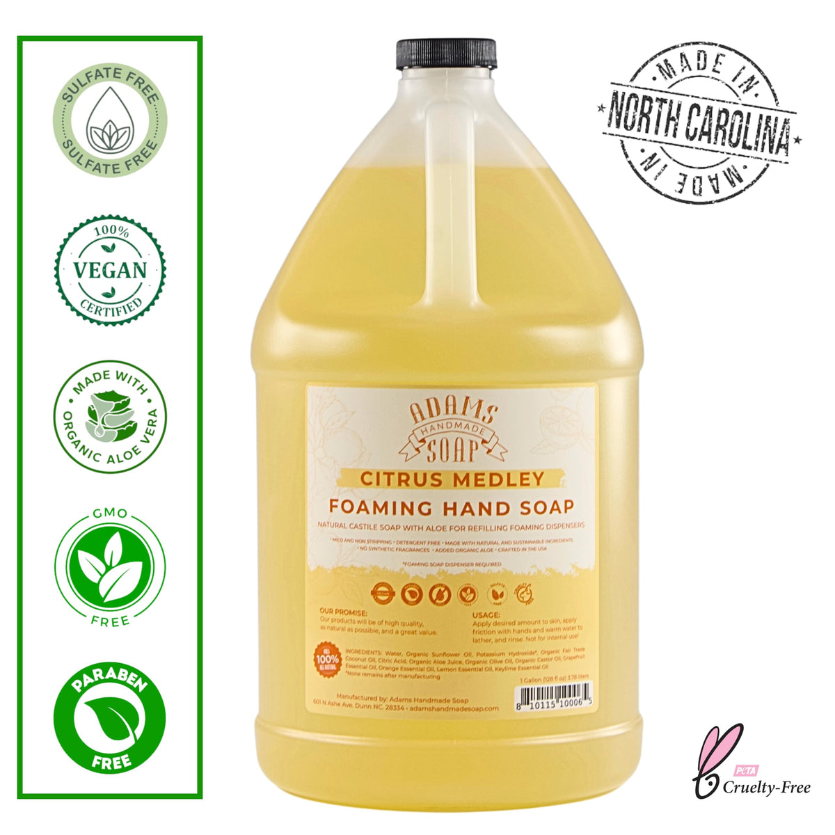 Adams Handmade Soap close-up of pouring spout showing liquid texture and easy refill benefit