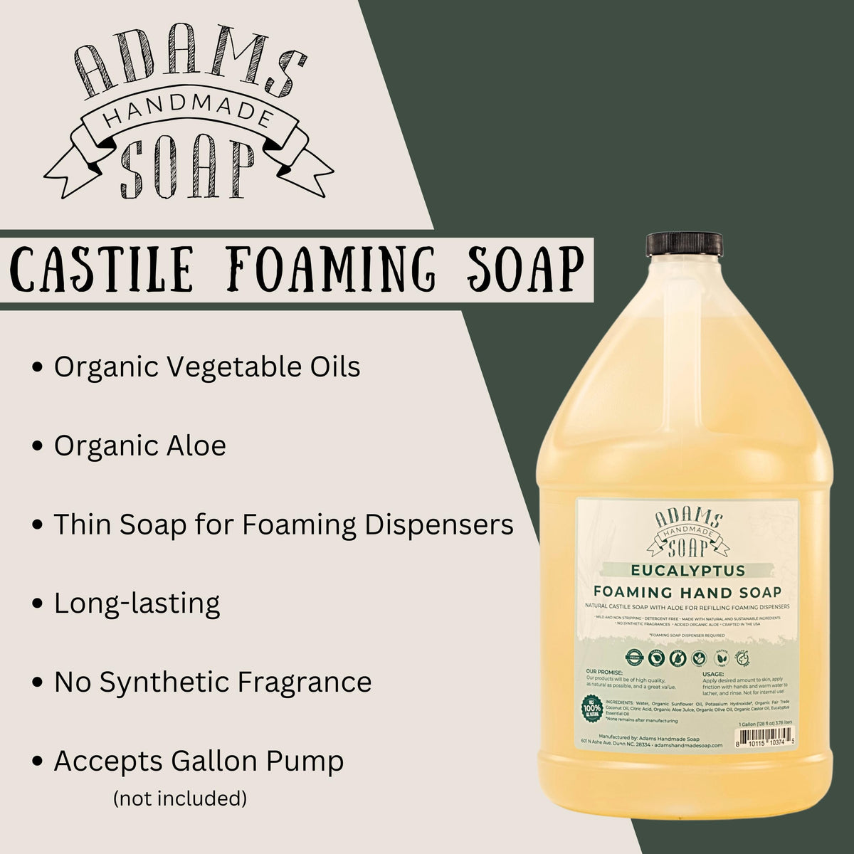 Adams Handmade Soap being poured into a foaming dispenser for easy refill benefit