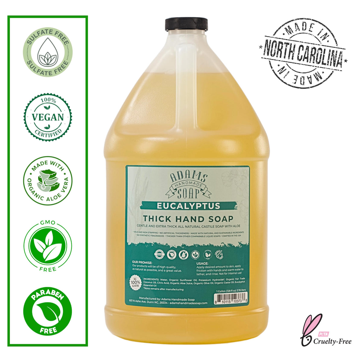Adams Handmade Soap eucalyptus pour closeup reveals thick texture and easy dilution benefit