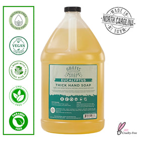 Adams Handmade Soap eucalyptus pour closeup reveals thick texture and easy dilution benefit