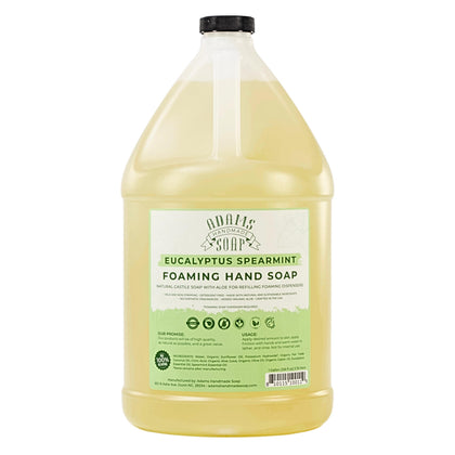 Adams Handmade Soap gallon bottle front view showing label and sizing benefit