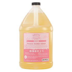 Adams Handmade Soap gallon front label showing rose scent and organic benefits