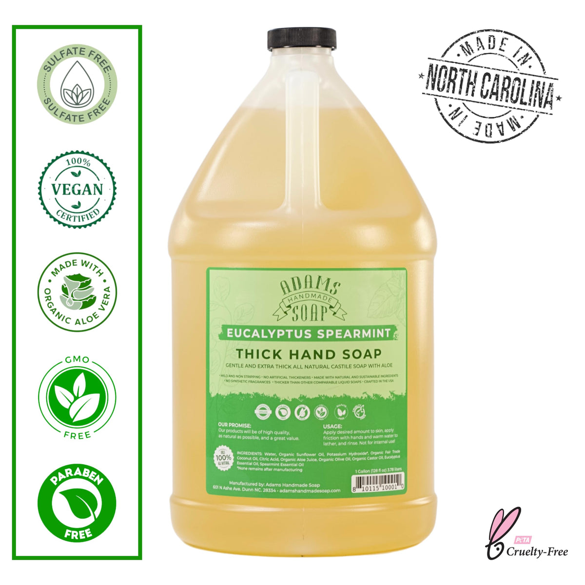 Adams Handmade Soap label close-up with ingredient list highlighting organic and non-toxic benefits