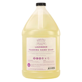 Adams Handmade Soap 1-gallon lavender refill jug front label showing product and benefit