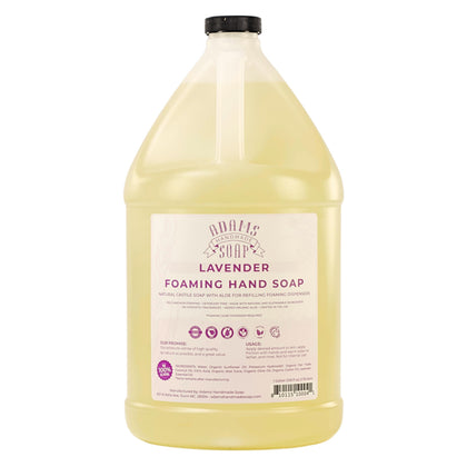 Adams Handmade Soap 1-gallon lavender refill jug front label showing product and benefit