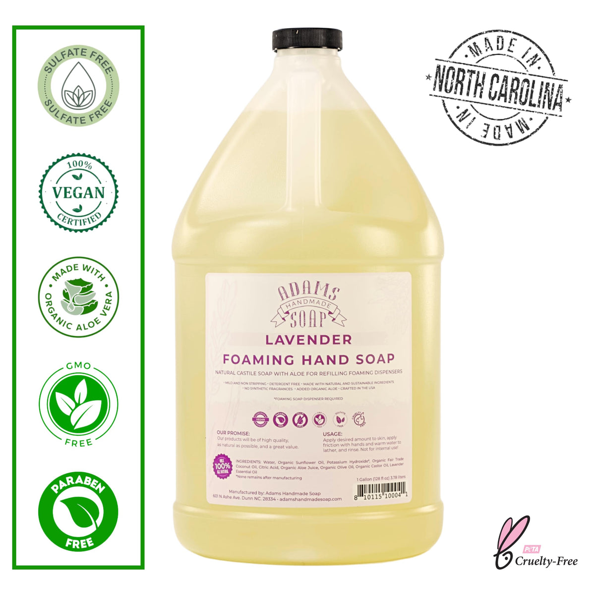 Adams Handmade Soap lavender being poured into a foaming dispenser for easy refills