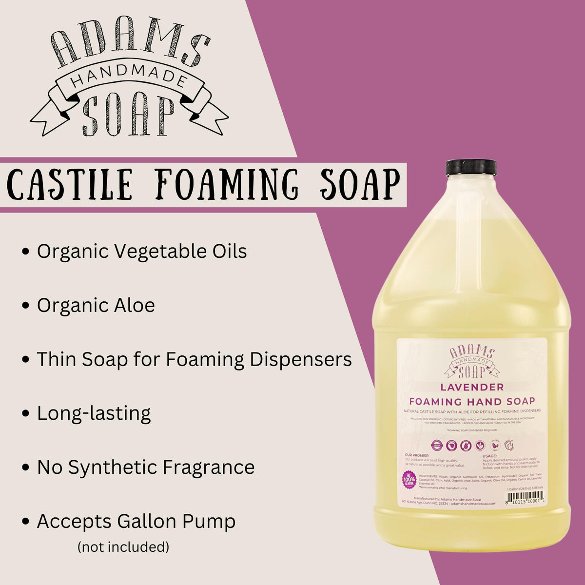 Close-up of Adams Handmade Soap lavender foam texture showing gentle, rich lather