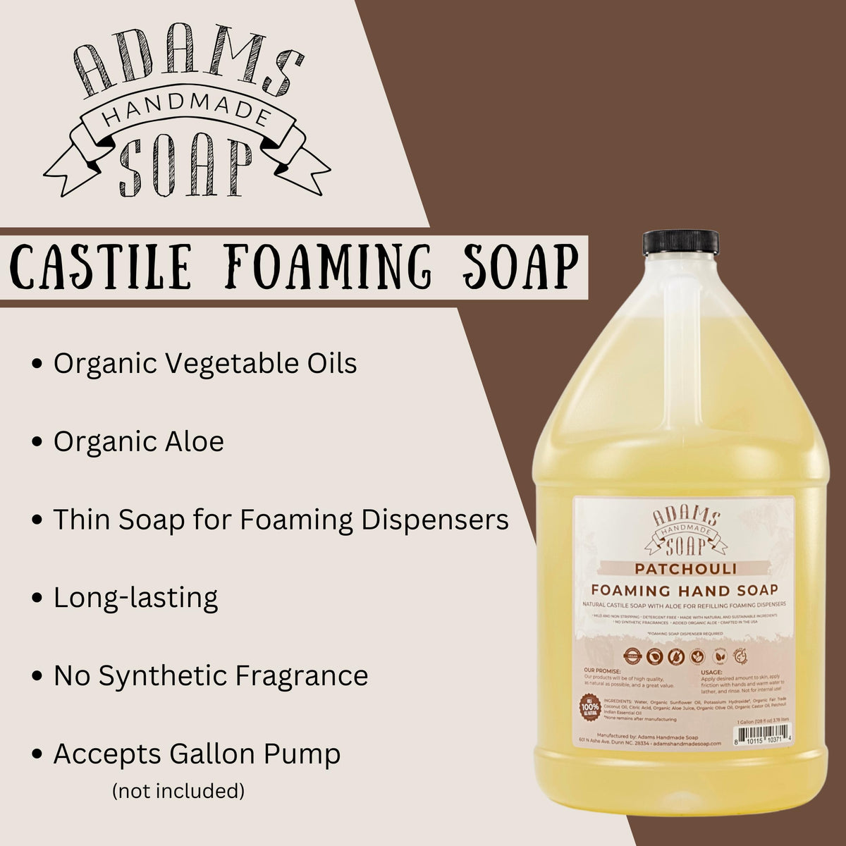 Adams Handmade Soap foam in hand from dispenser illustrating gentle moisturizing benefit