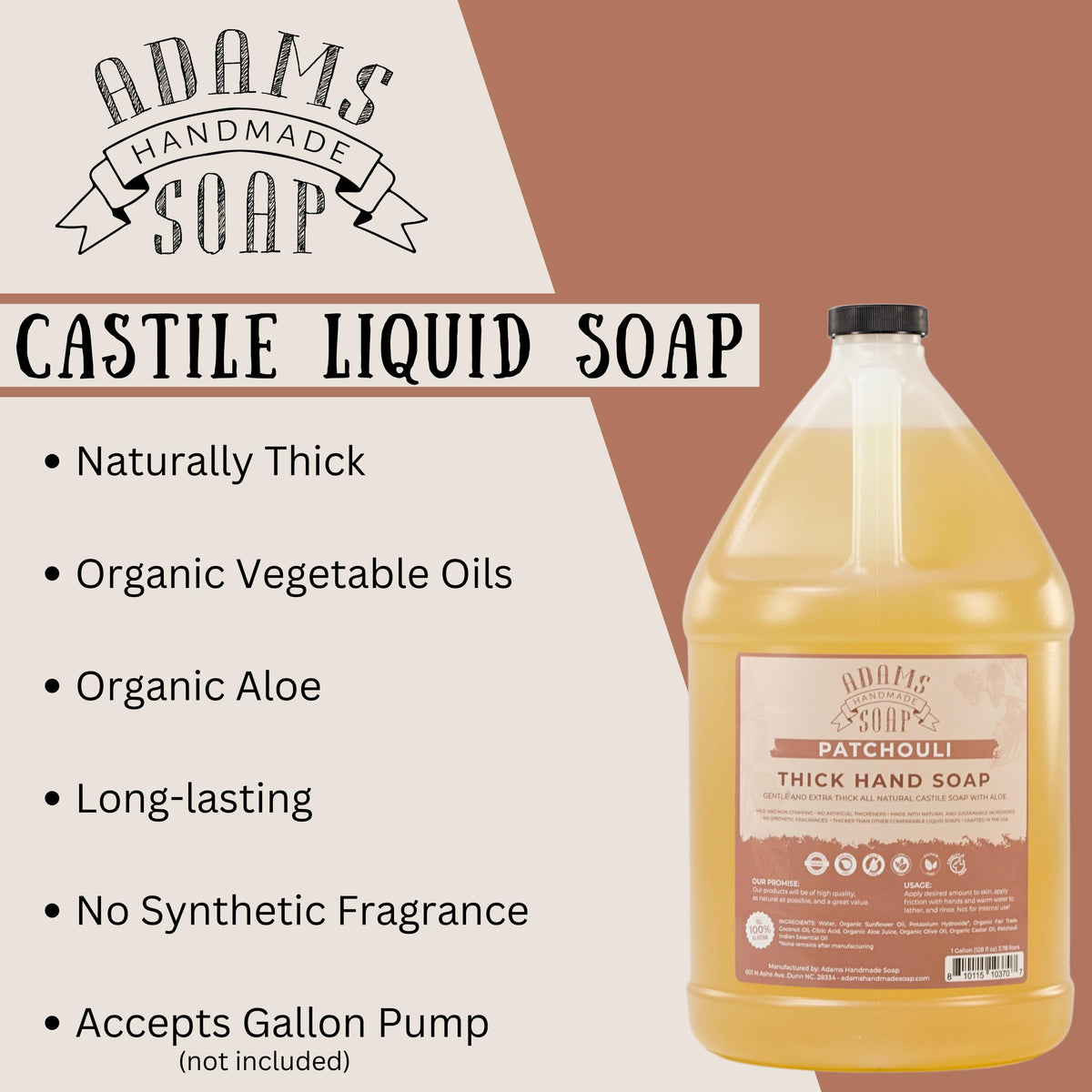 Adams Handmade Soap poured into dispenser at sink showing refill convenience