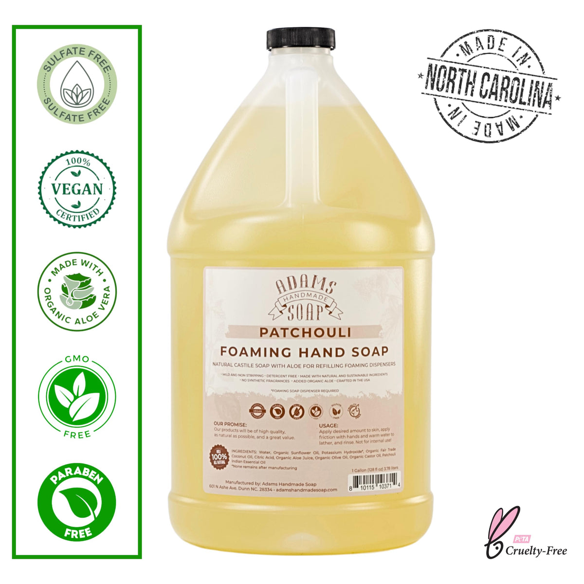 Adams Handmade Soap pouring close-up showing clear foaming liquid texture and easy refill
