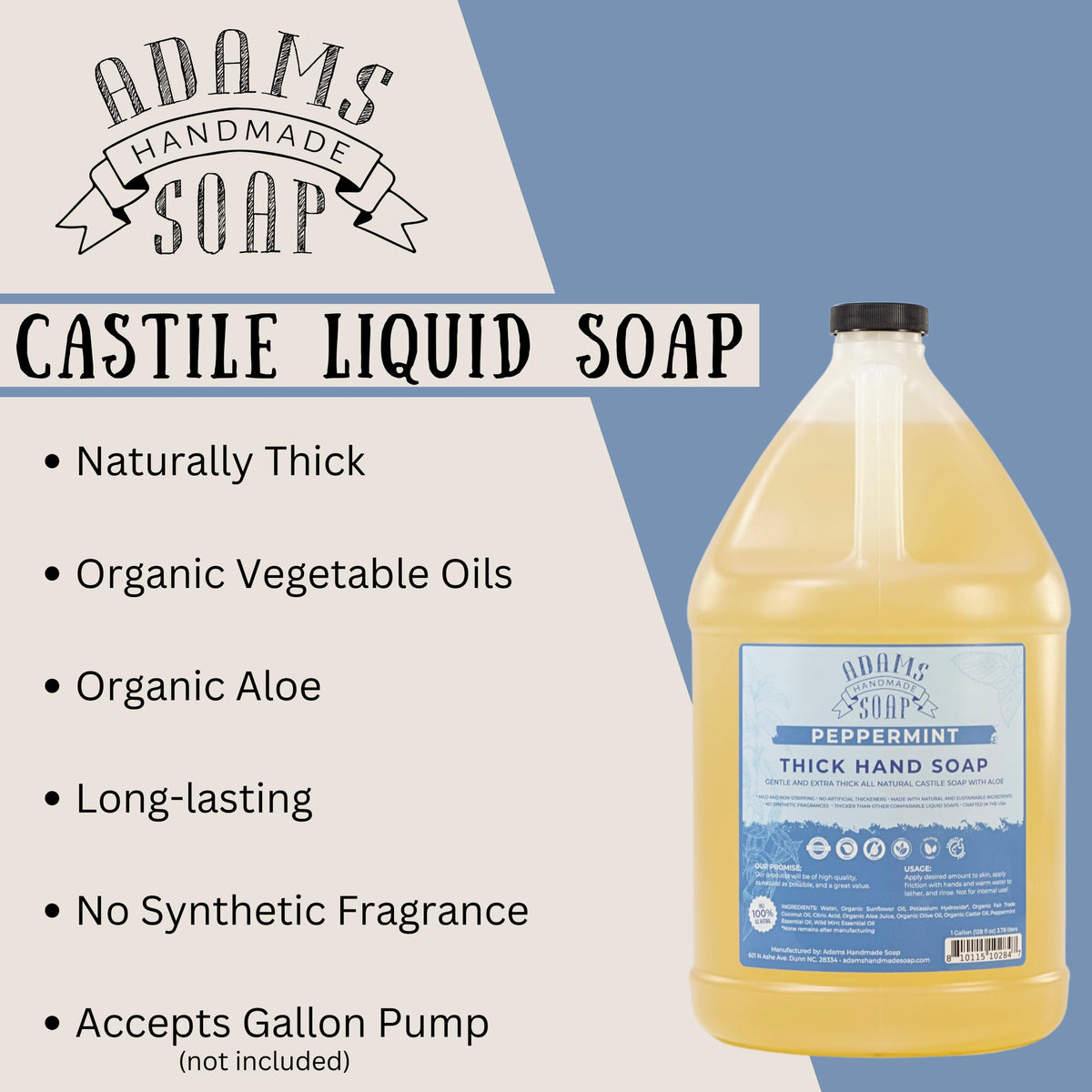 Adams Handmade Soap pouring into foam dispenser shows eco refill convenience