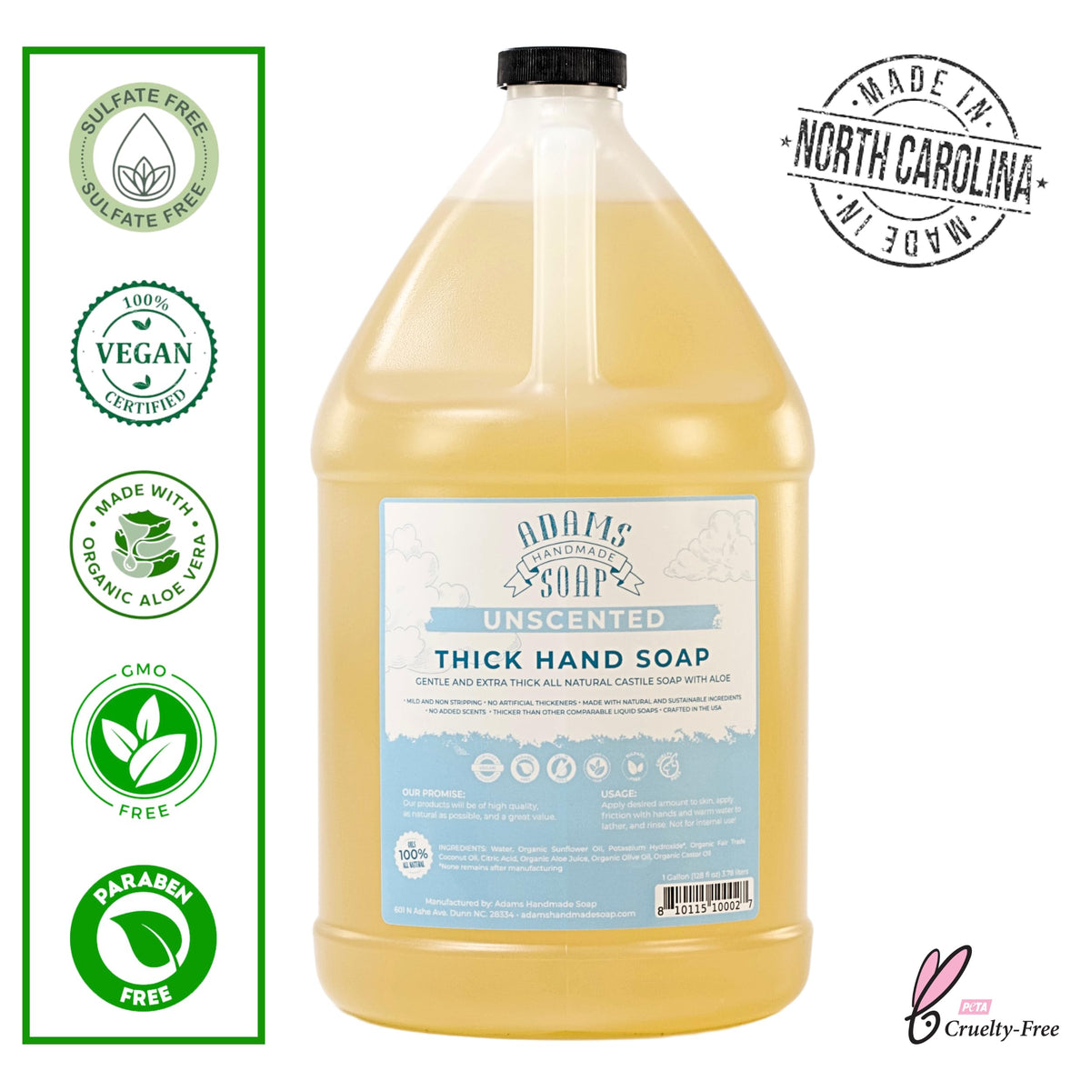 Adams Handmade Soap close-up of thick liquid texture highlighting mild cleansing