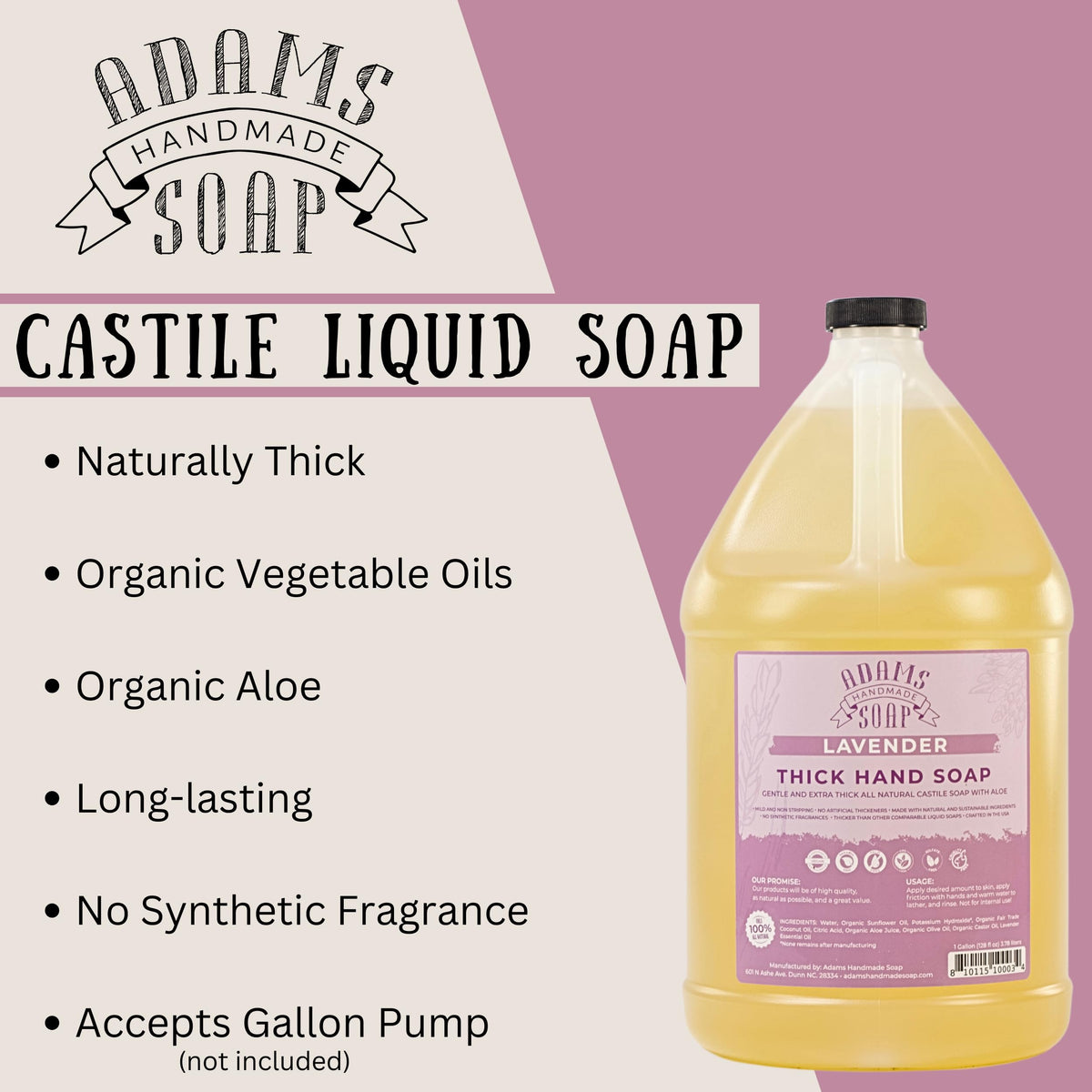 Adams Handmade Soap lavender being poured into a dispenser for economical refills