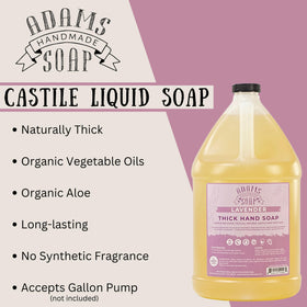 Adams Handmade Soap lavender being poured into a dispenser for economical refills