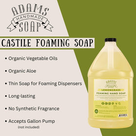 Adams Handmade Soap in foaming dispenser on kitchen counter showing clean hands benefit