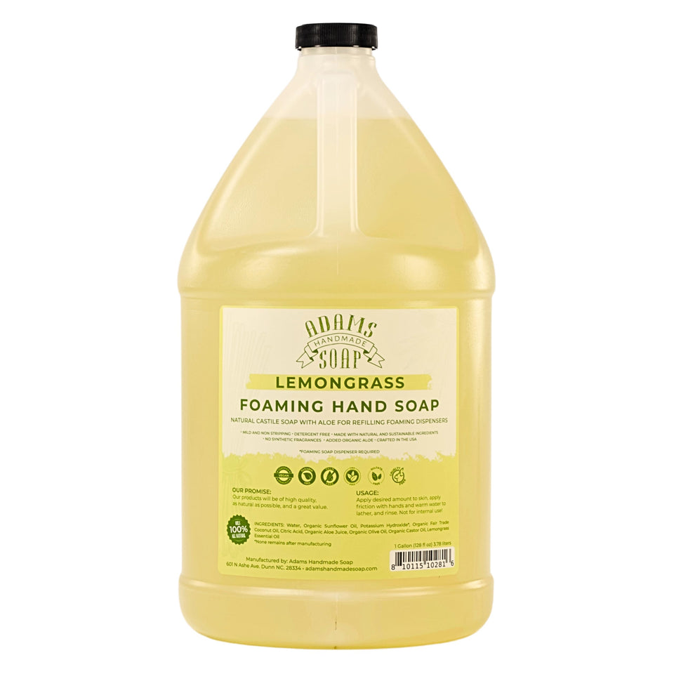 Adams Handmade Soap front label view showing product name and lemongrass scent benefits