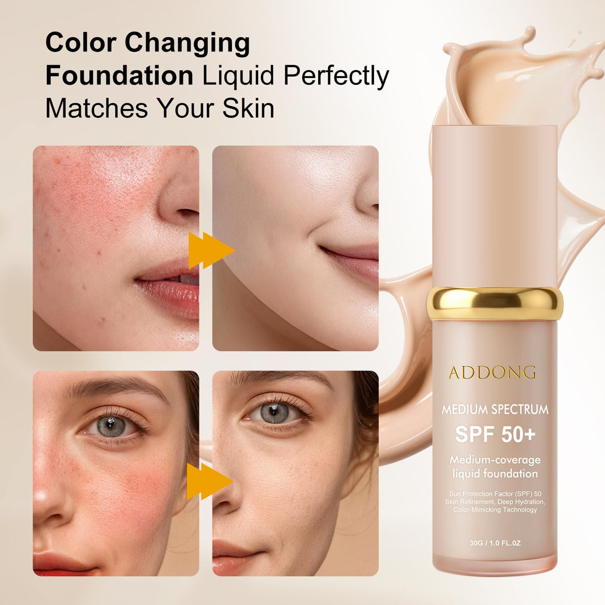 Addong before and after split-face demonstrating coverage