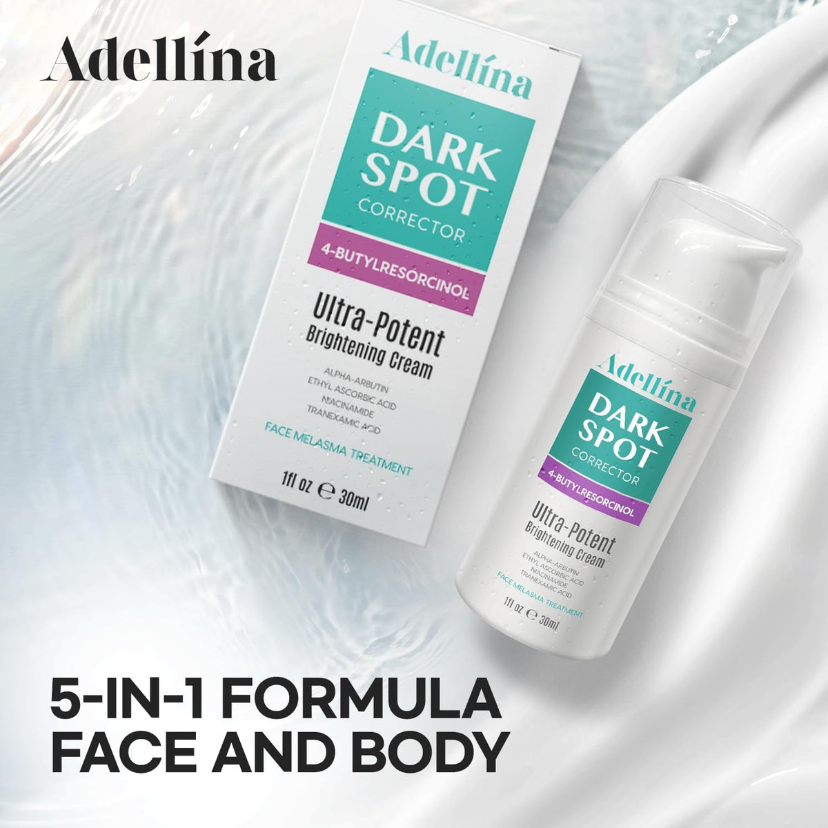 Adellina serum being applied to cheek demonstrating targeted spot treatment
