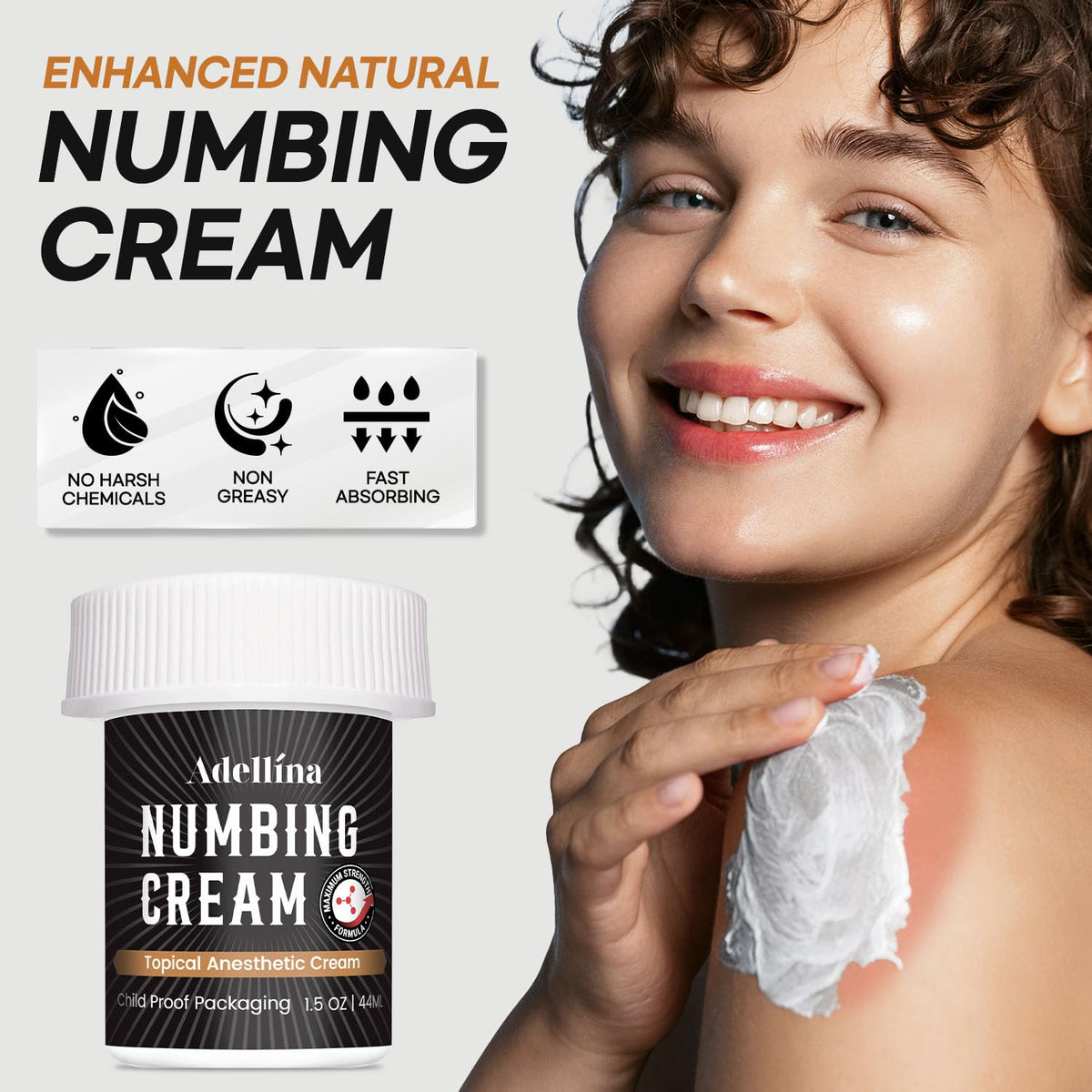 Adellina cream texture closeup shows smooth, fast-absorbing formula benefit