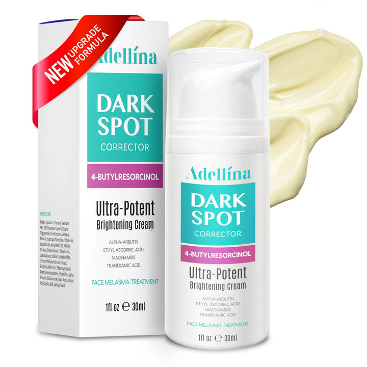 Adellina front packaging showing bottle and clear benefit for brighter skin