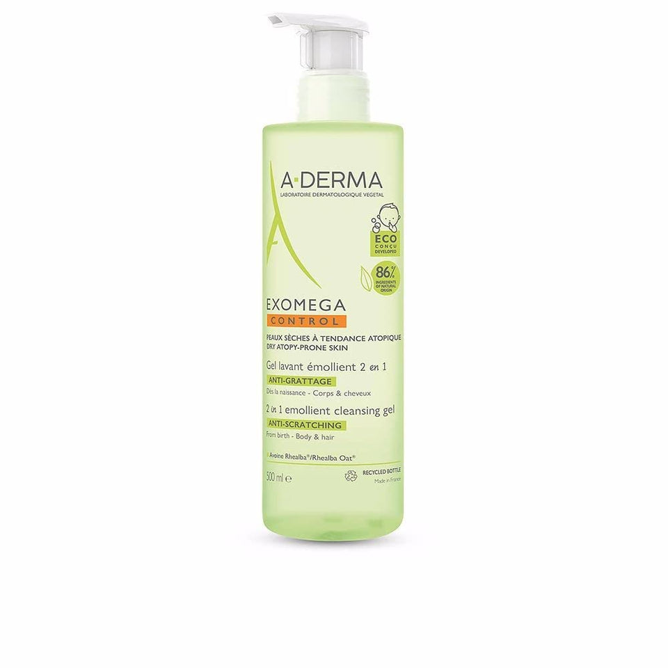 A-Derma Exomega front packaging showing 500 ml bottle and product benefit