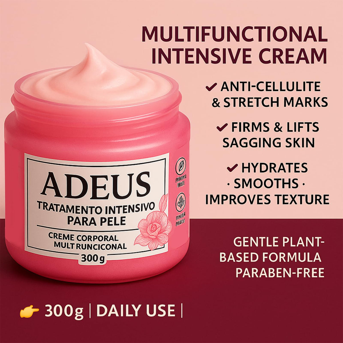 ADEUS cream close-up texture demonstrating fast absorption benefit