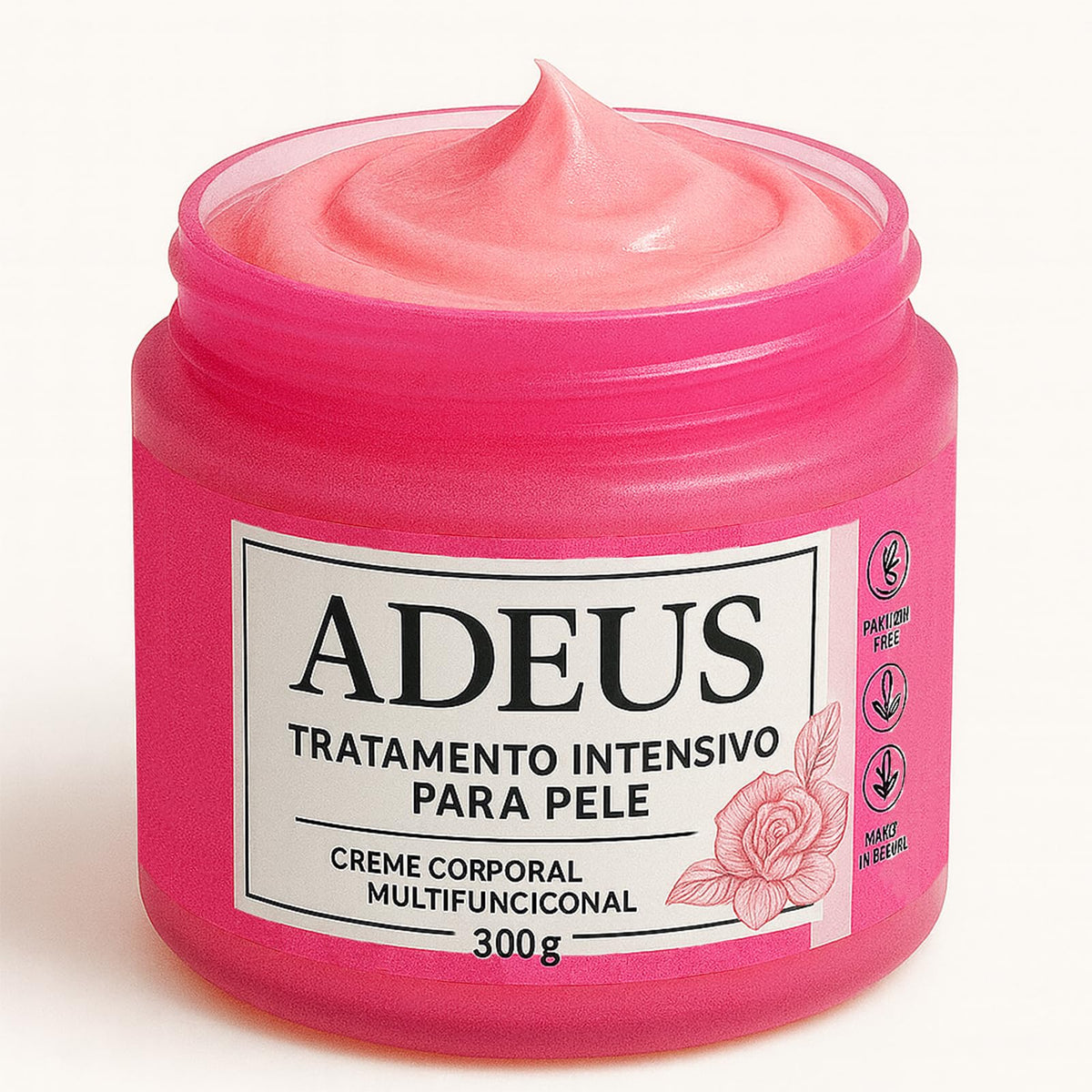 ADEUS jar front view showing product packaging and weight benefits