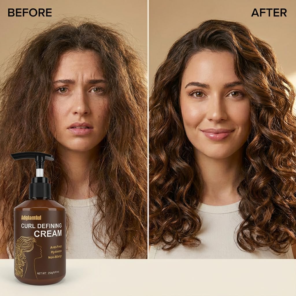 Adglamful applied on damp curls for enhanced definition and hold