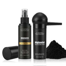 Adglamful front packaging kit showing fibers and mist for instant coverage