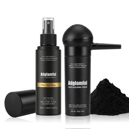 Adglamful front packaging kit showing fibers and mist for instant coverage