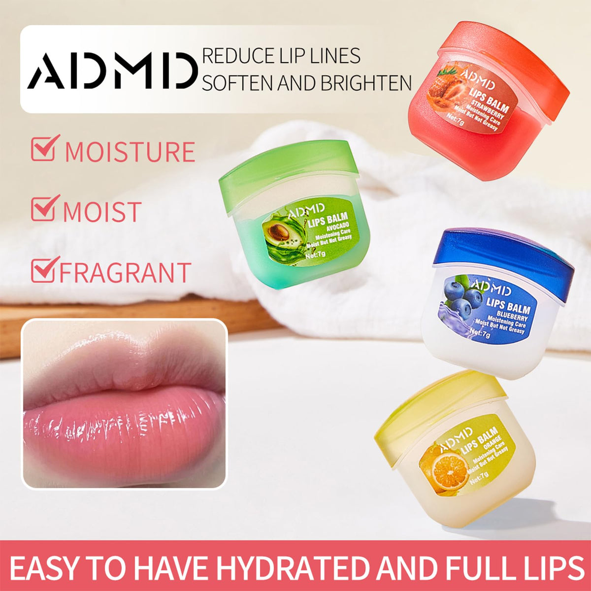 ADMD lip balm held in hand to show 7g size and convenient portability