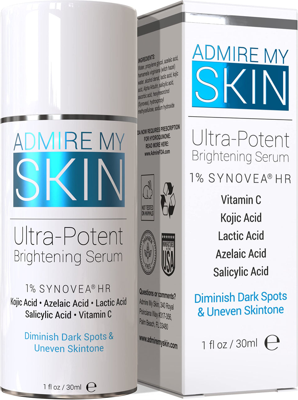 Admire My Skin front packaging showing bottle and label, clear product information