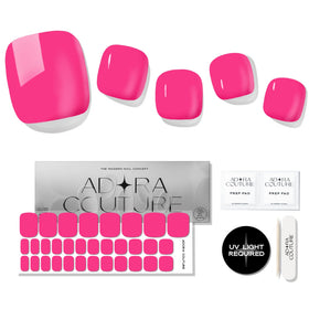 Adora Couture front packaging showing Pop Pink kit and contents for easy at-home pedicures