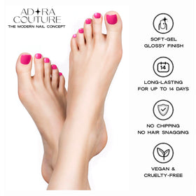 Adora Couture beach-ready toes lifestyle shot showing vibrant pop pink color confidence