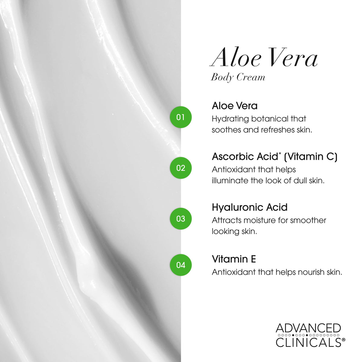 Advanced Clinicals hand demonstration showing smooth, non-greasy finish