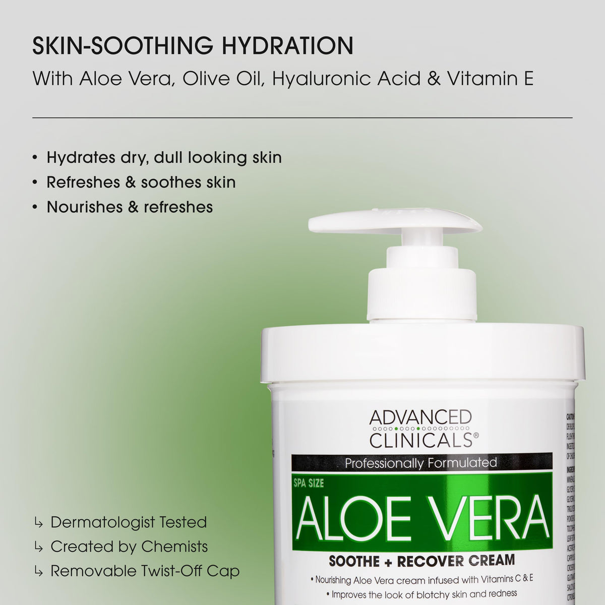 Advanced Clinicals open tub texture revealing creamy aloe vera formula for smooth hydration