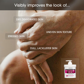 Advanced Clinicals applying lotion on hand to show absorption and smoother skin benefit