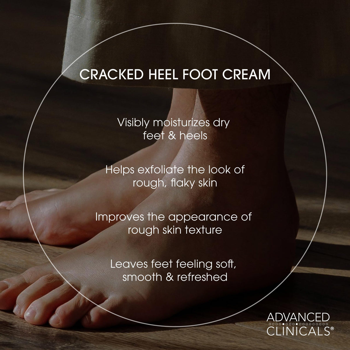 Advanced Clinicals being applied to a heel to soften rough skin