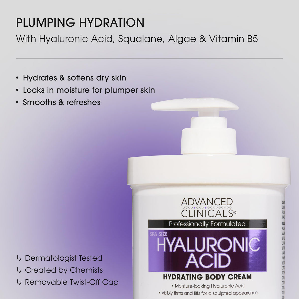 Advanced Clinicals body cream open jar texture showing rich non-greasy formula